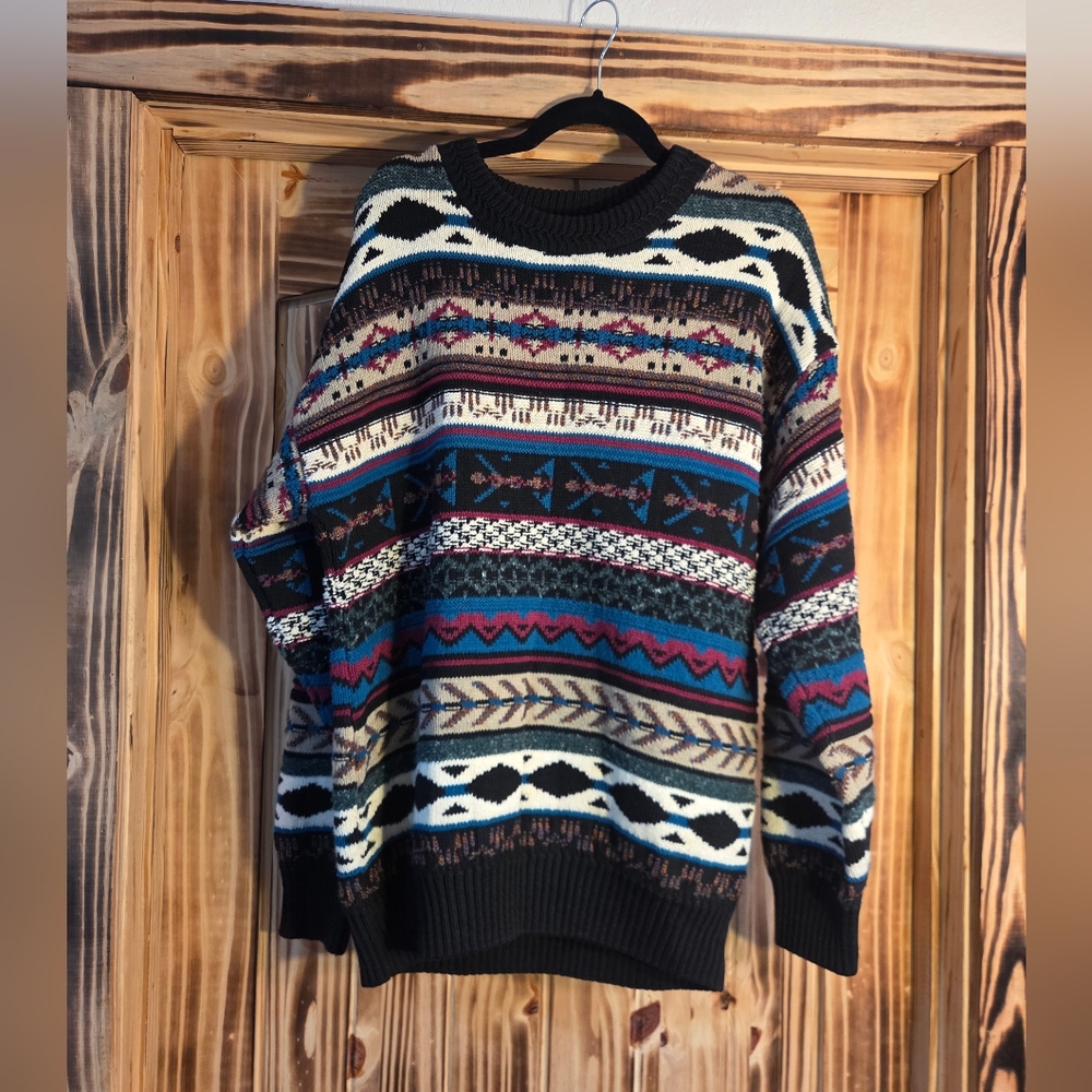 Men's Vintage 90's Grandpa Sweater With A Unique Multicolored Design